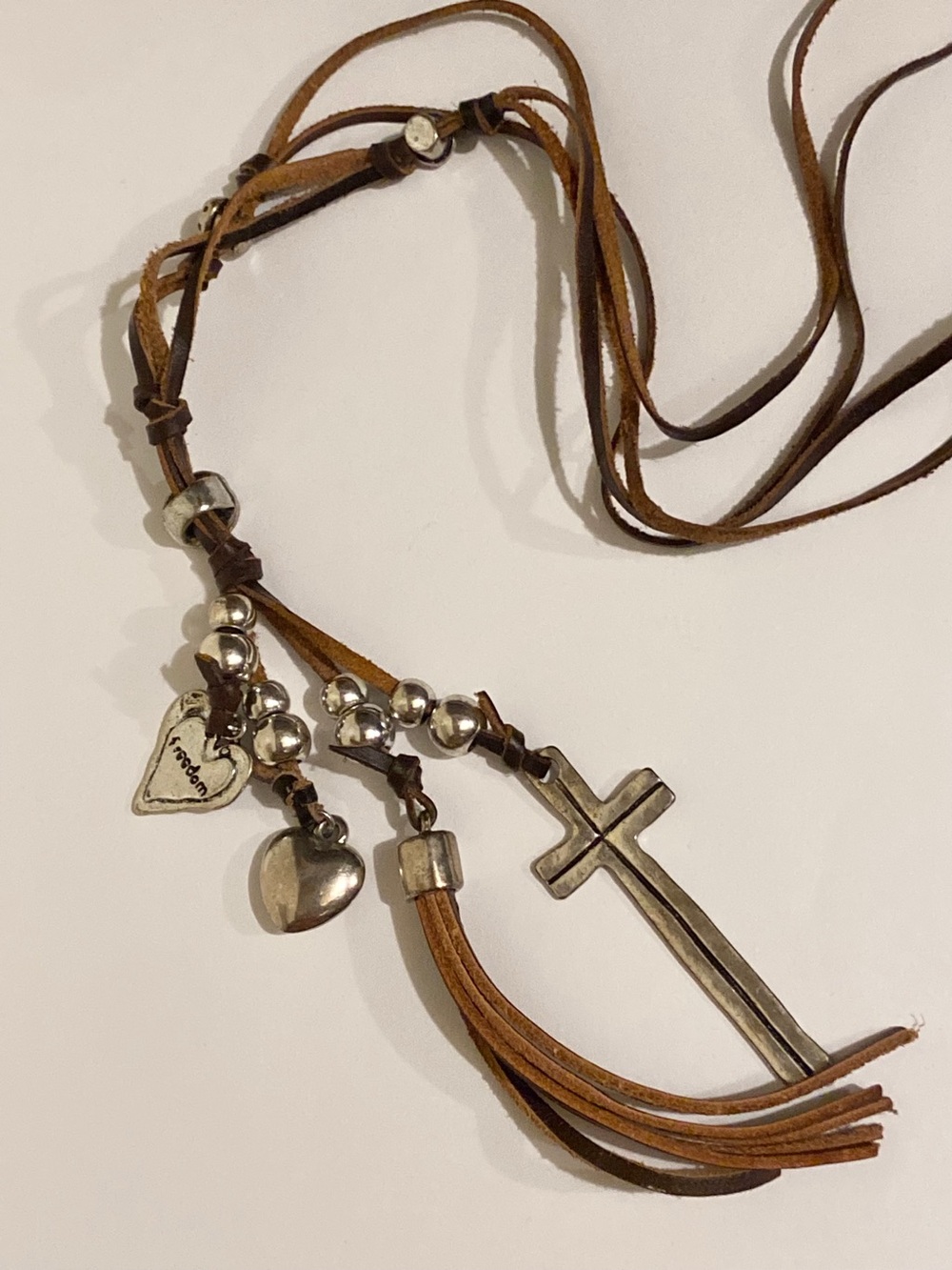Handmade Silver Charm & Leather Necklace